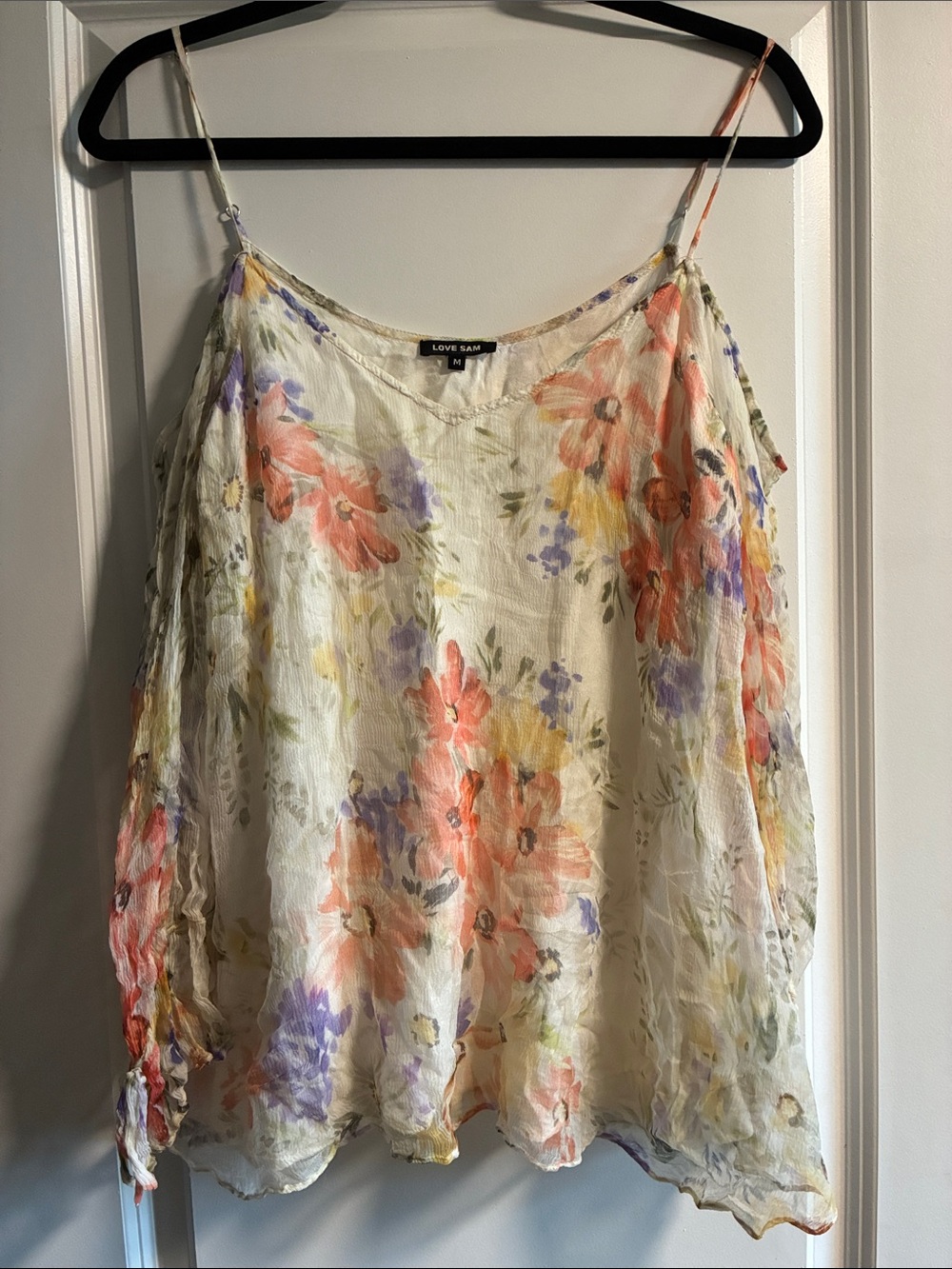 Love Sam Cream Floral Silk-Blend long sleeved